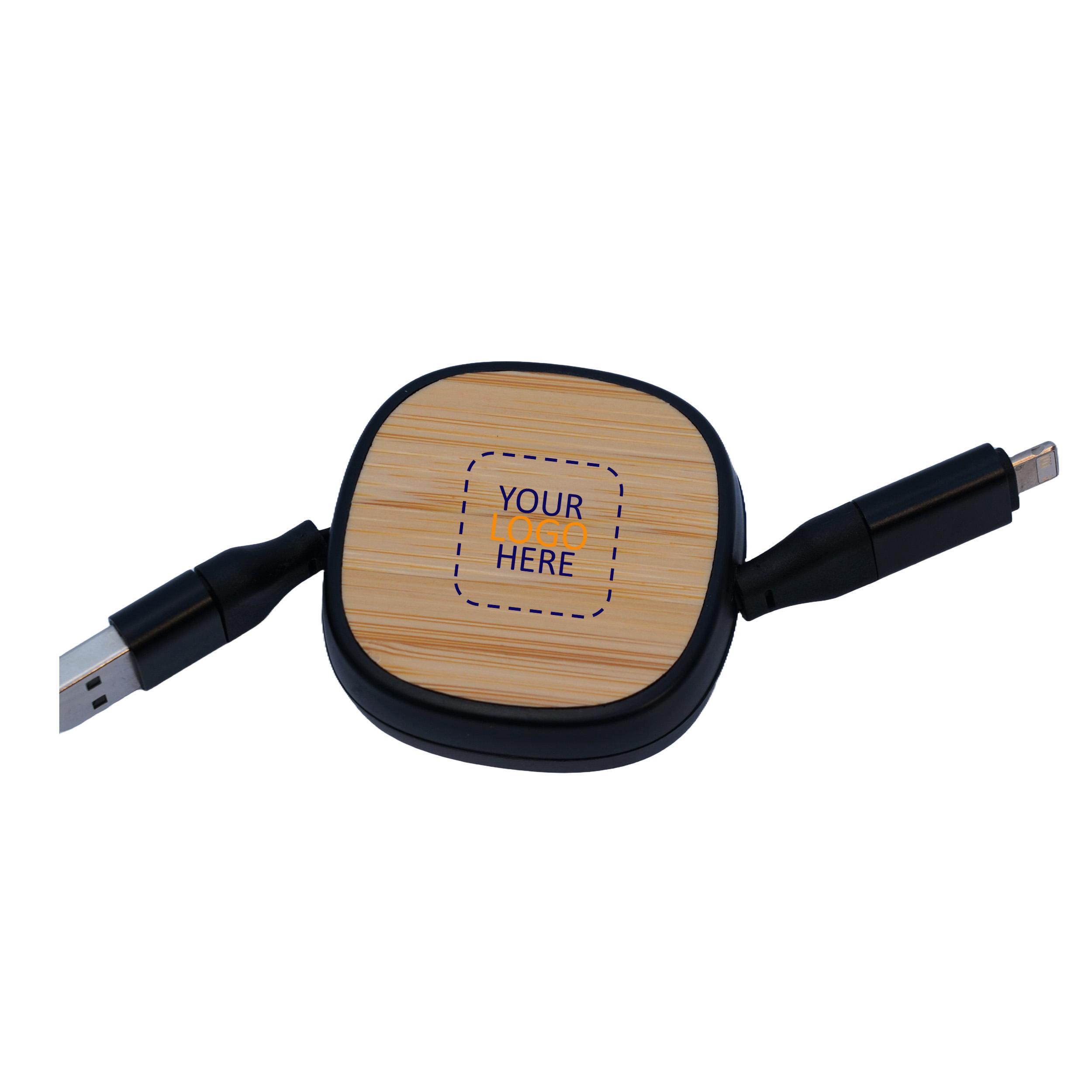 Bamboo Charging Cable - Black with Logo